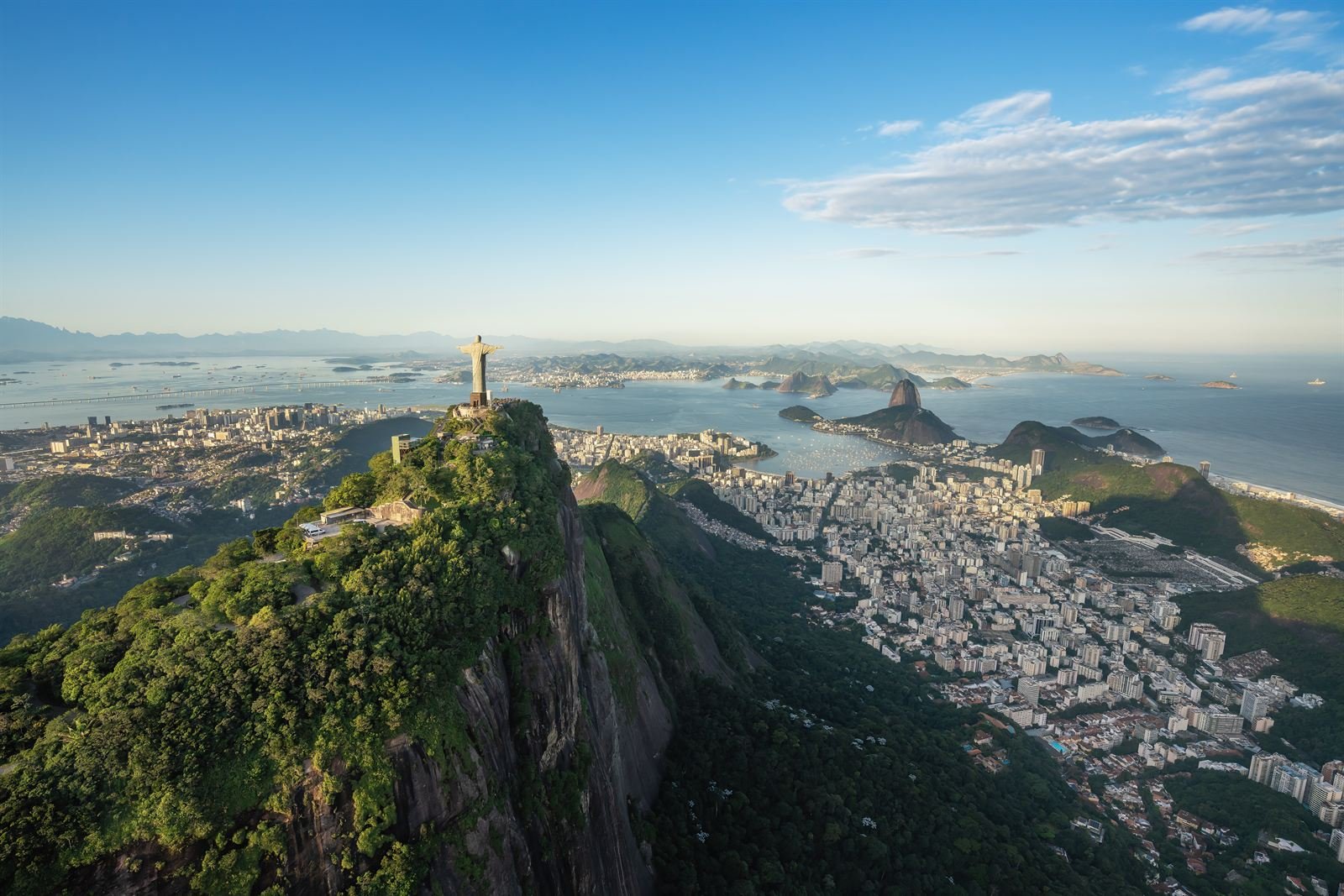 Rio de Janeiro from above, with Christ the Redeemer and Sugarloaf Mountain
