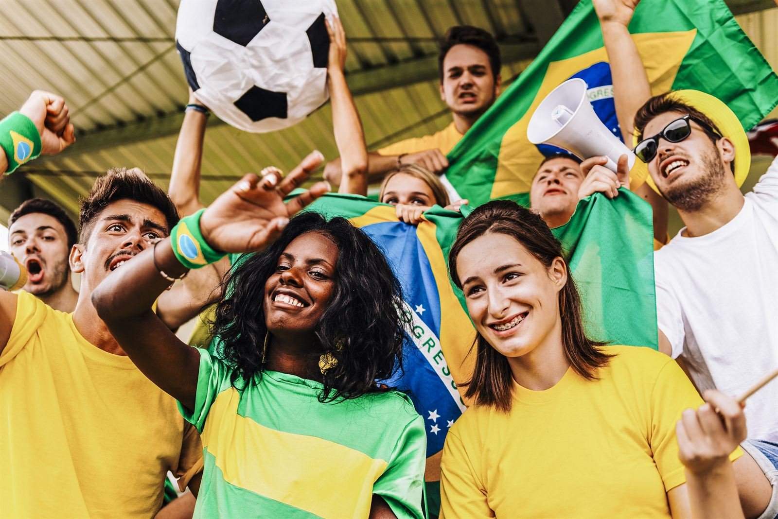 Brazil supporters celebrating in the stands
